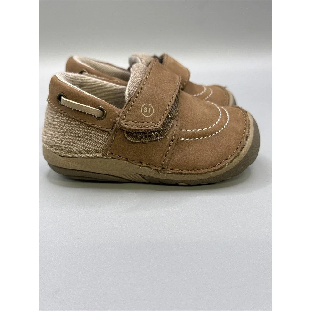 WORN ONCE Stride Rite Leather Canvas Loafers Wally Shoes Baby Boy SZ 3.5W
